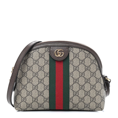 Gucci GG Supreme Monogram Textured Dollar Calfskin Web Small Ophidia Dome Shoulder Bag Beige Ebony New Acero 1 of 9