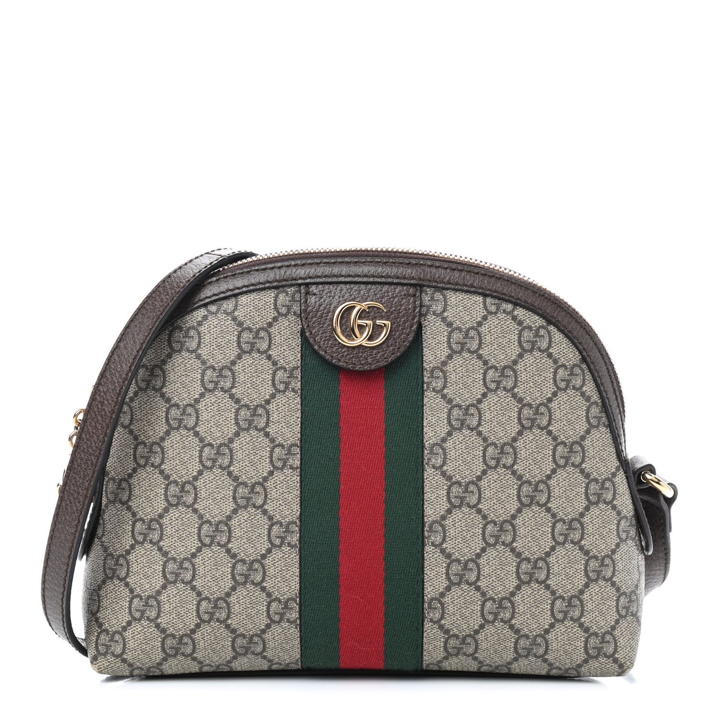 GG Supreme Monogram Textured Dollar Calfskin Web Small Ophidia Dome Shoulder Bag Beige Ebony New Acero