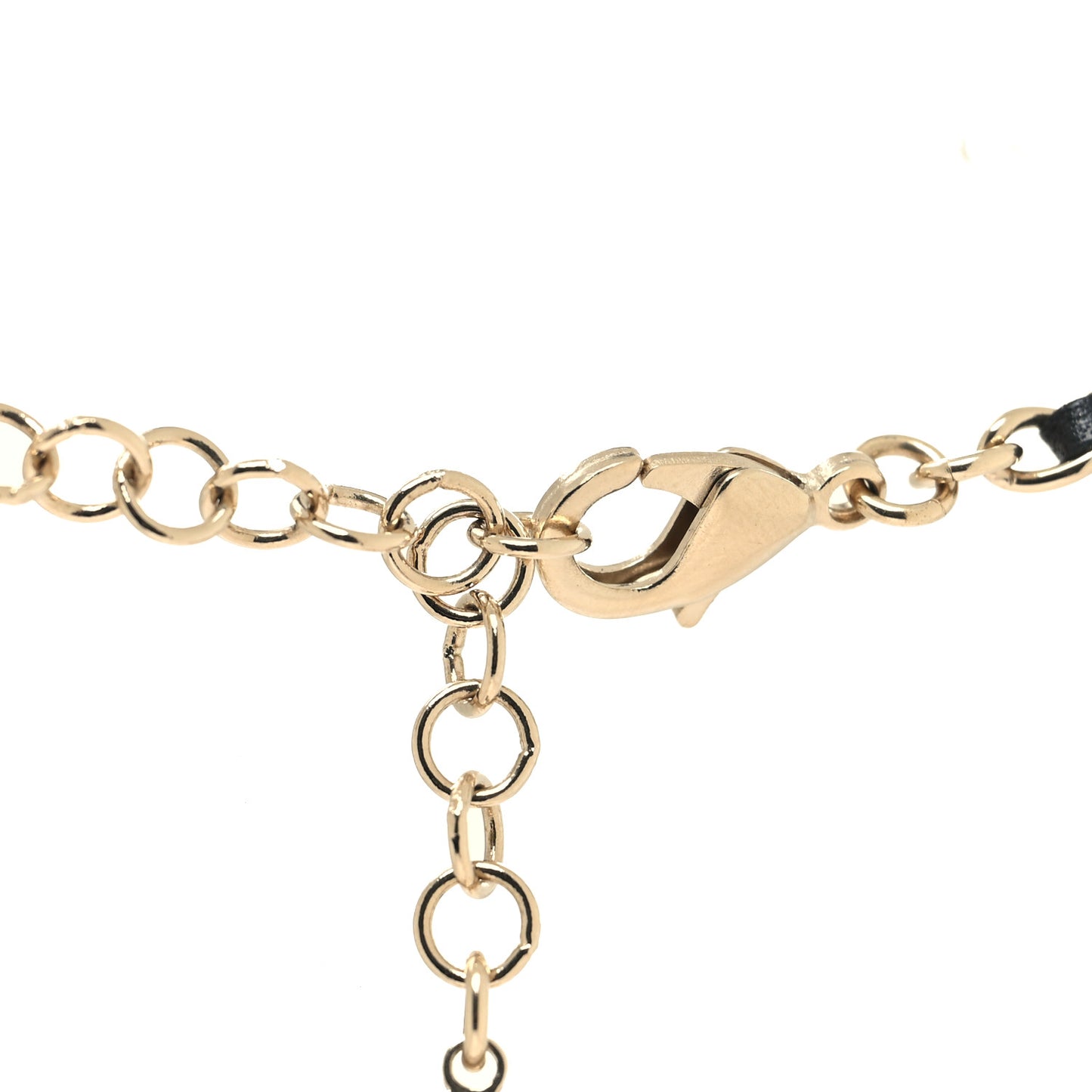Metal Lambskin Crystal Double CC Short Necklace Black Gold