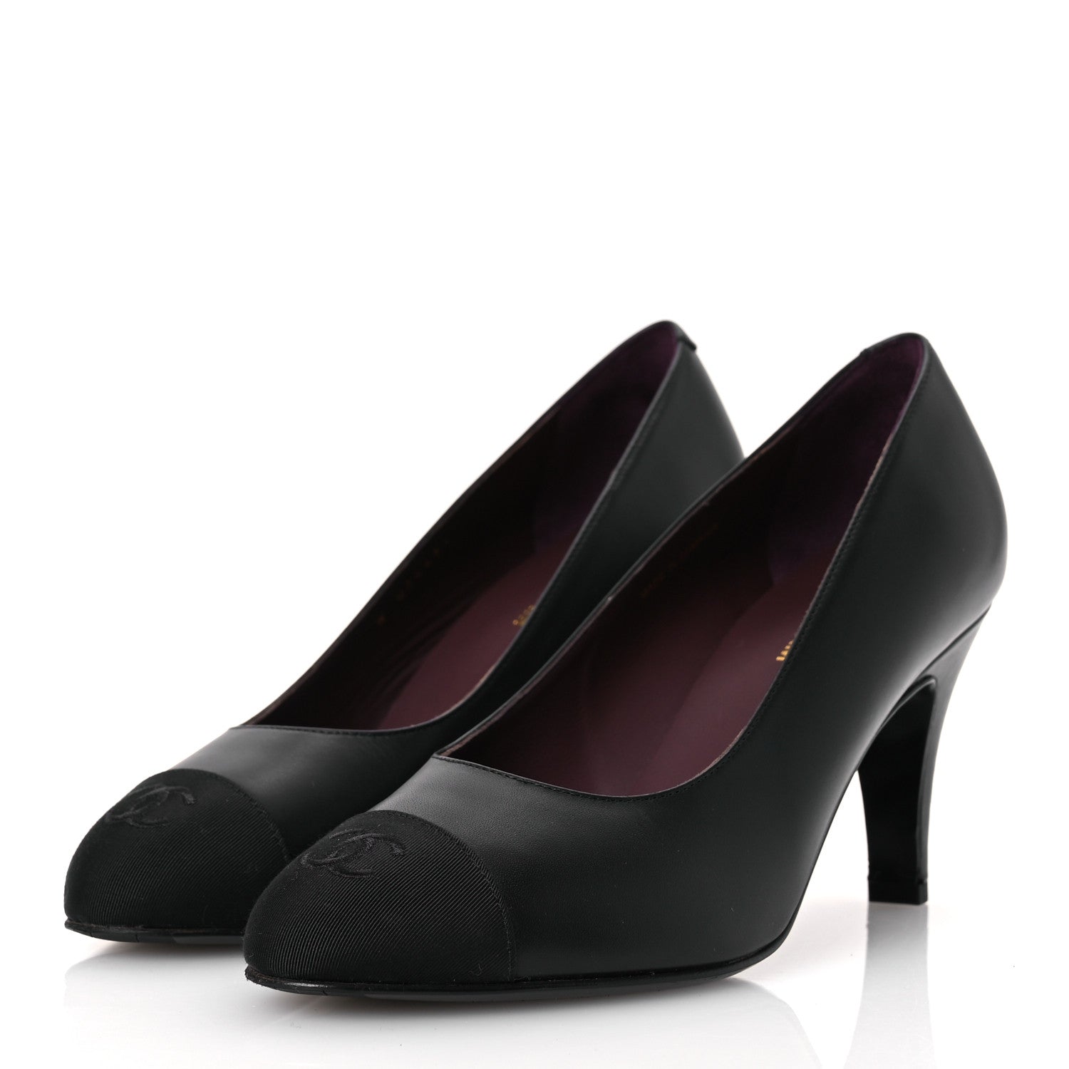 Chanel Lambskin Grosgrain Cap Toe CC Pumps 37.5 Black 4 of 14