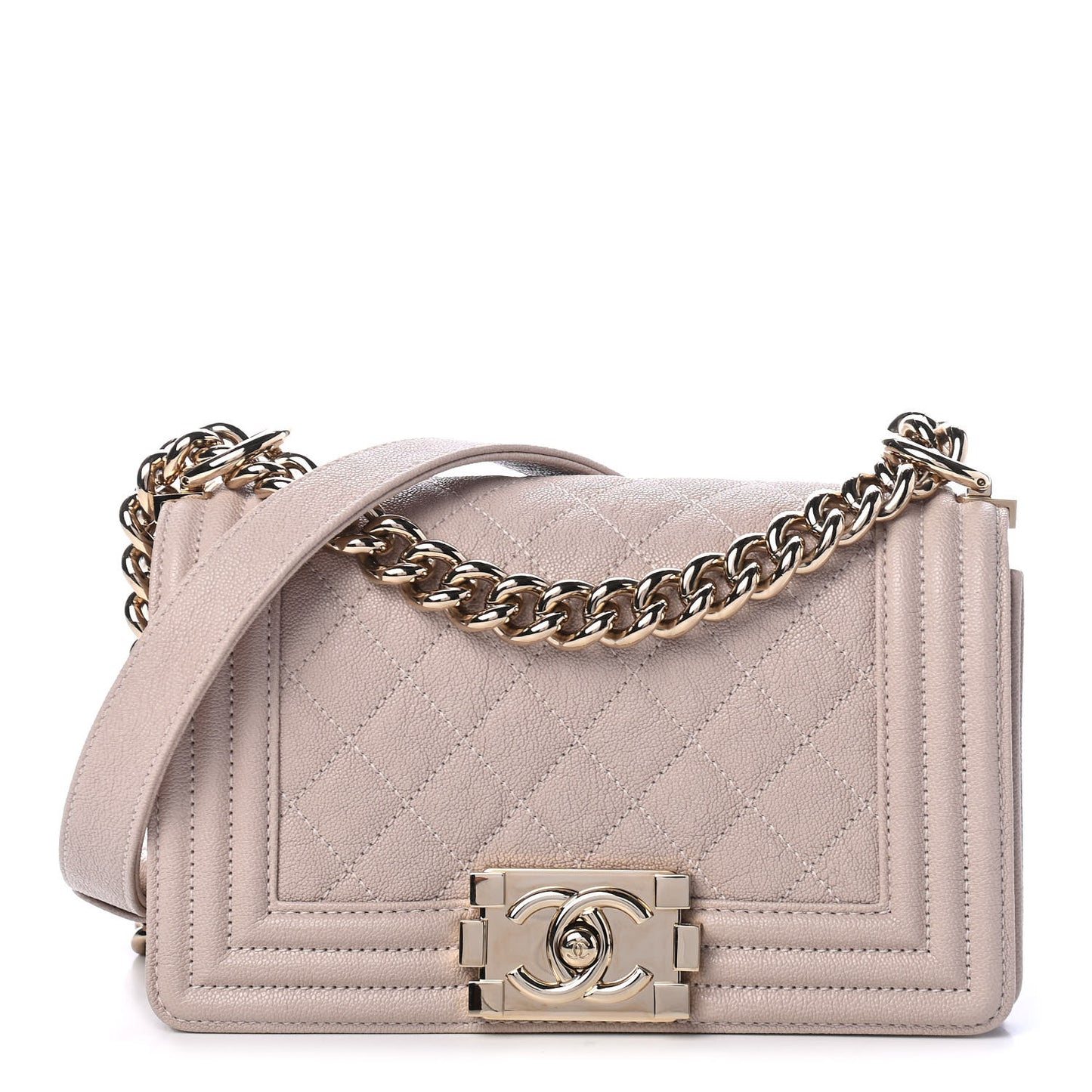 Caviar Quilted Small Boy Flap Light Beige