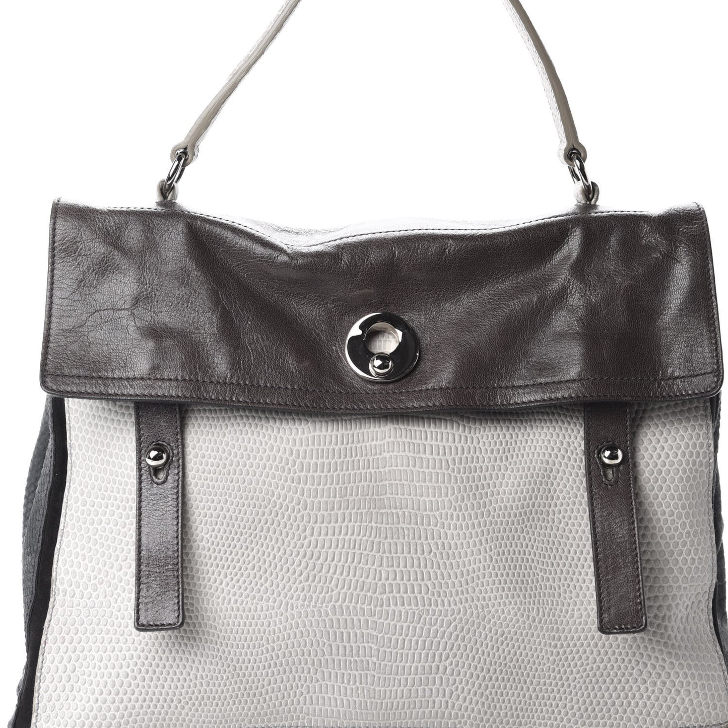 Calfskin Lizard Embossed Large Muse Two Grey