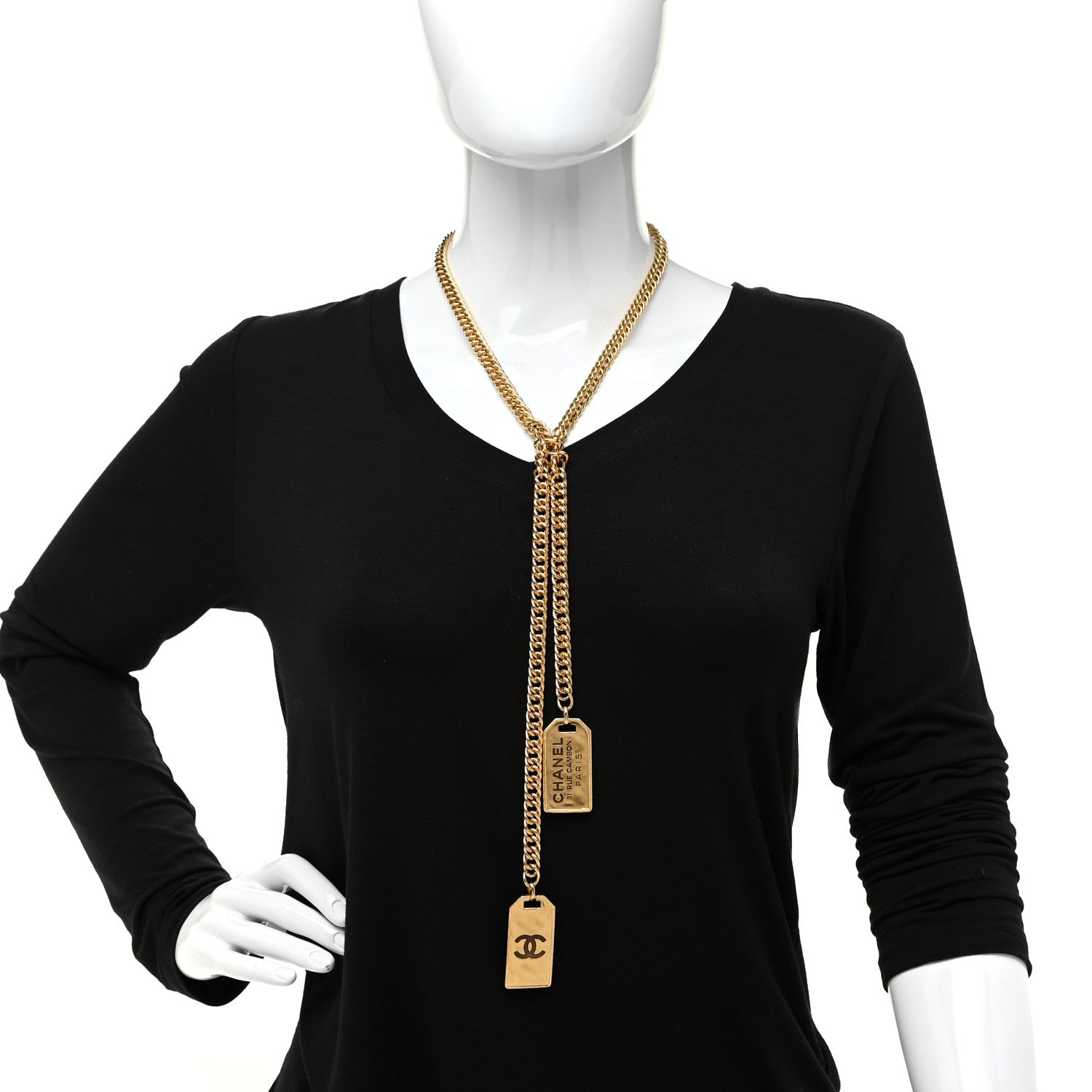 Chanel Metal ID Dog Tag Charm Necklace Gold 2 of 5