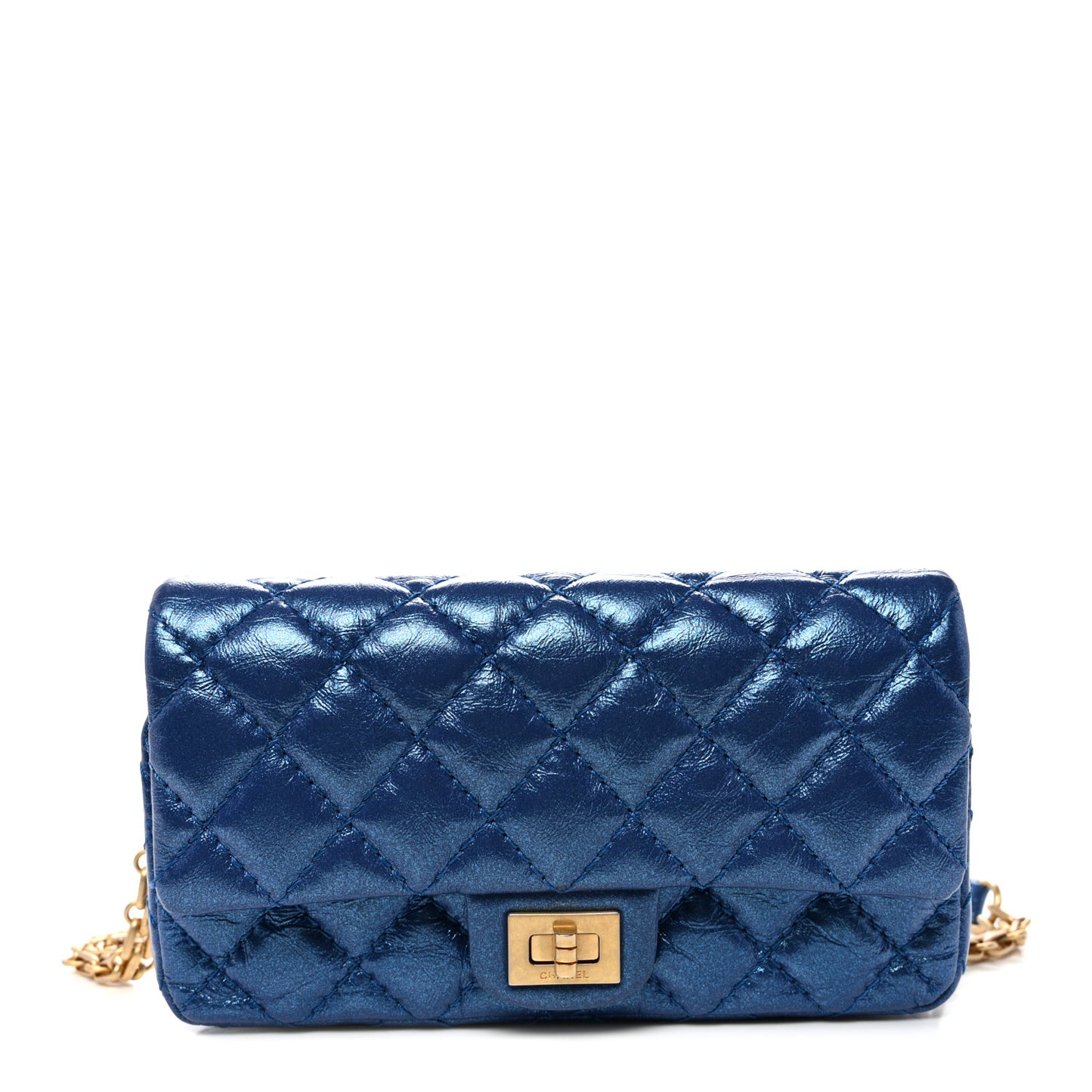Metallic Aged Calfskin Quilted 2.55 Reissue Flap Belt Bag Clutch Blue