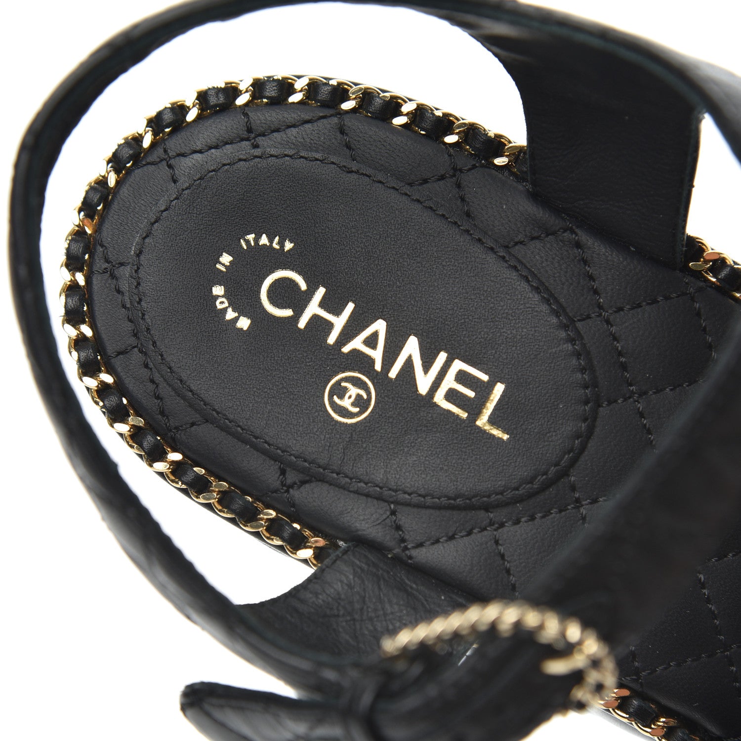 Chanel Calfskin Quilted Chain Around Wedge Sandals 39.5 Black 6 of 20