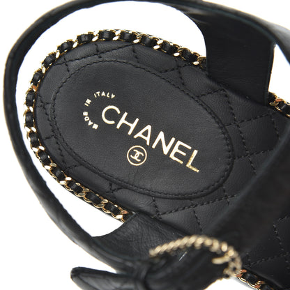 Chanel Calfskin Quilted Chain Around Wedge Sandals 39.5 Black 6 of 20