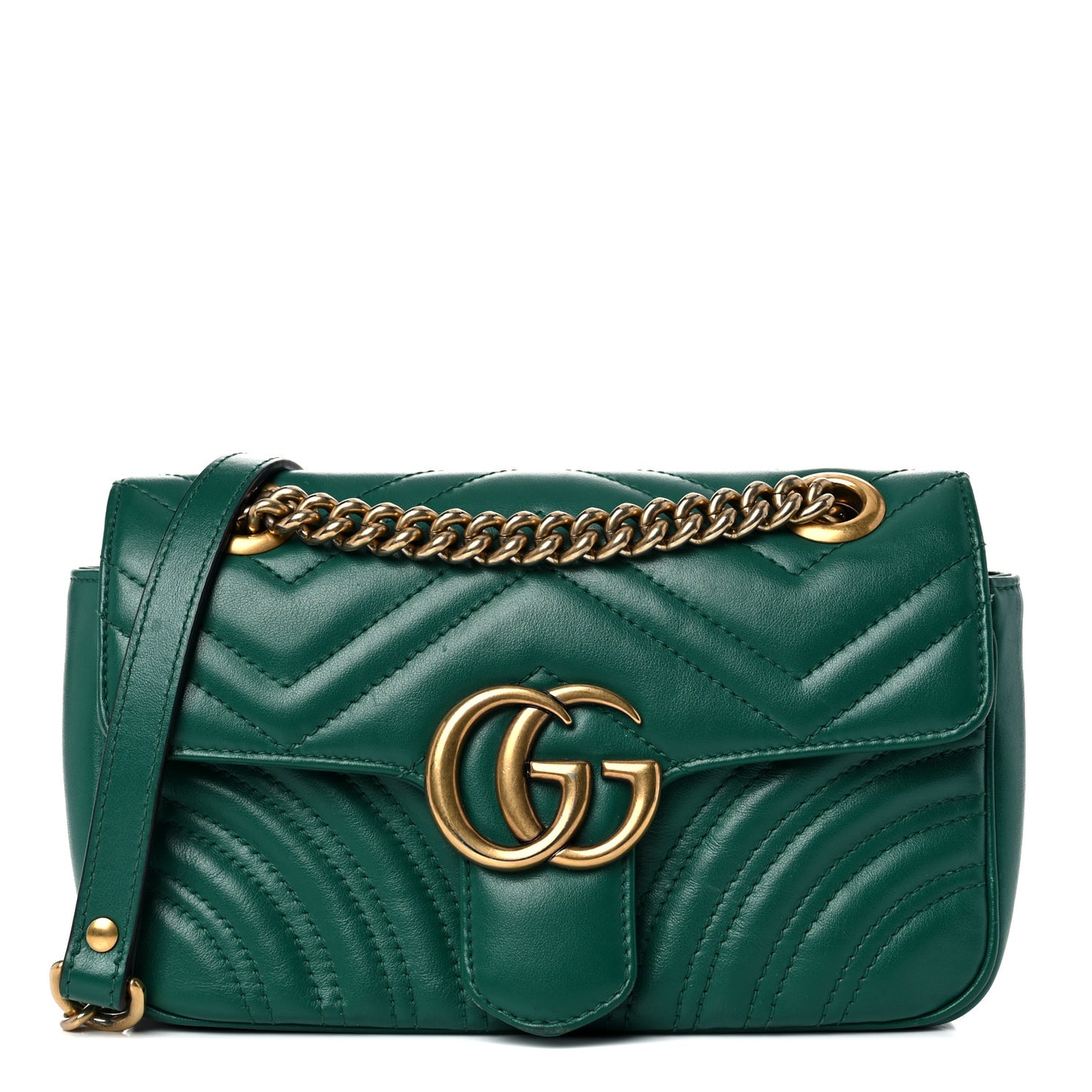 Calfskin Matelasse Mini GG Marmont Shoulder Bag Emerald Green