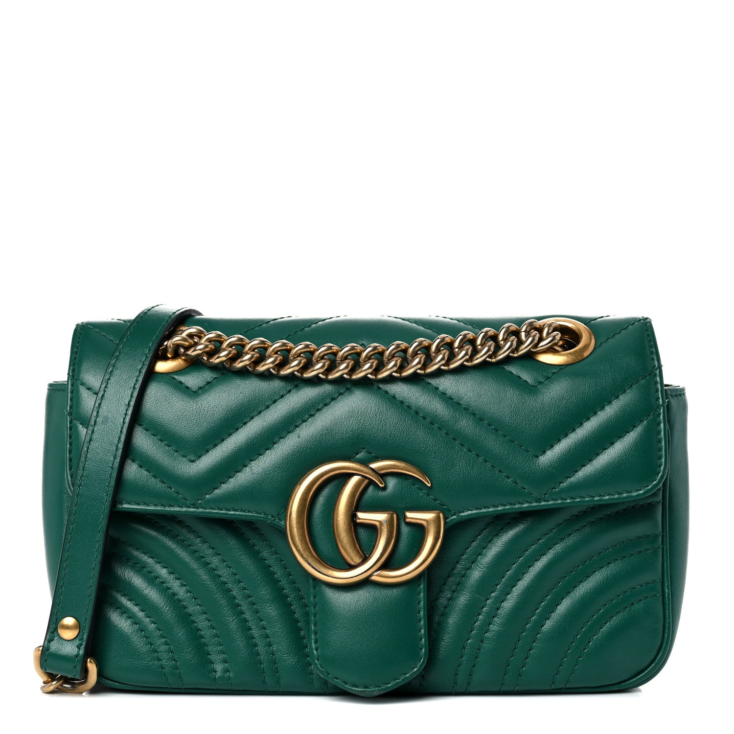 Gucci Calfskin Matelasse Mini GG Marmont Shoulder Bag Emerald Green 1 of 18