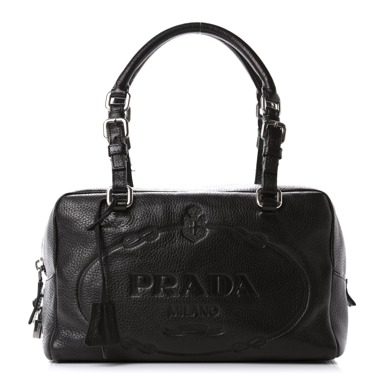 Prada Vitello Daino Embossed Logo Bowler Black 1 of 10