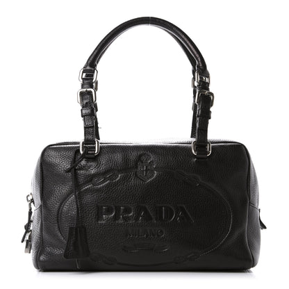 Prada Vitello Daino Embossed Logo Bowler Black 1 of 10