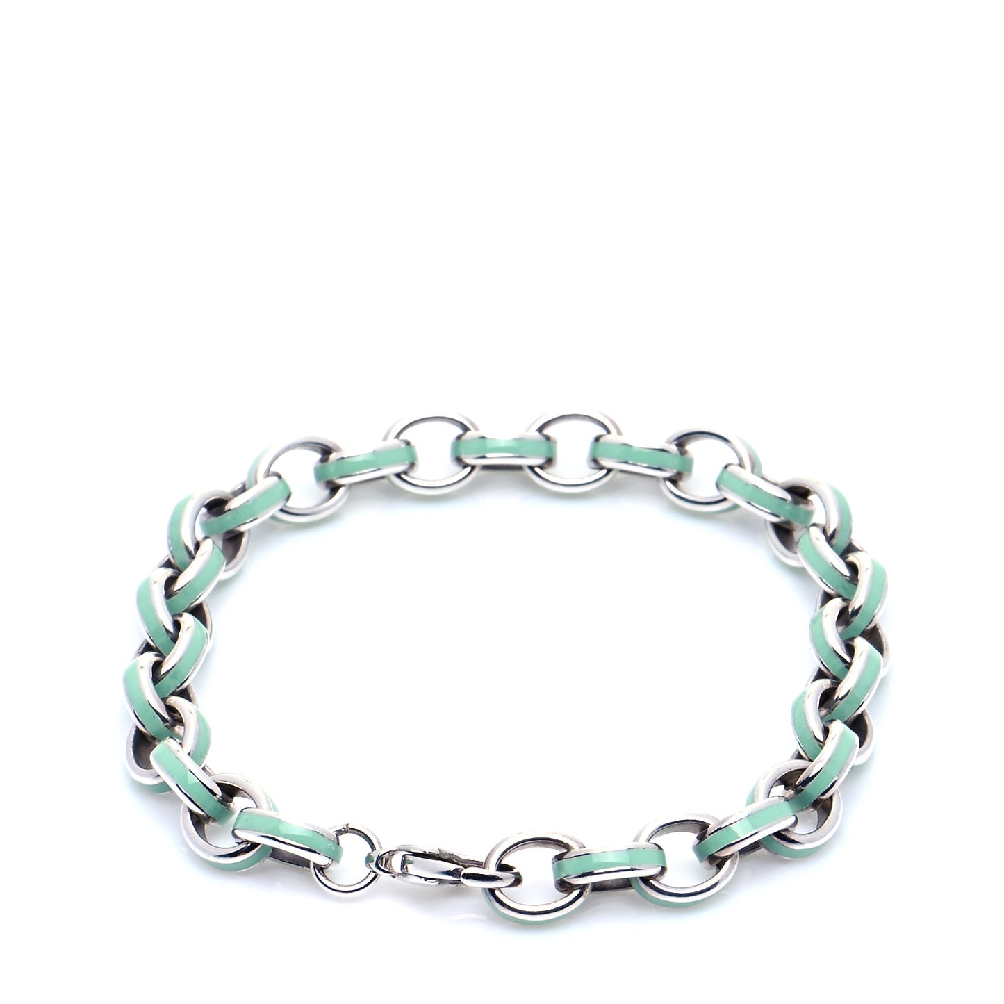 Sterling Silver Enamel Oval Link Bracelet Blue