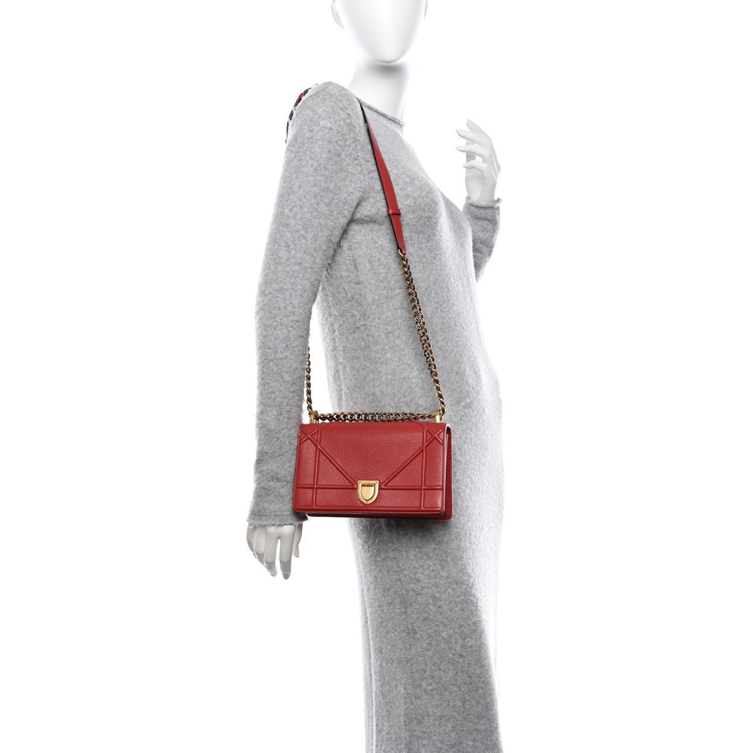 Christian Dior Grained Calfskin Small Diorama Flap Bag Red 2 of 13