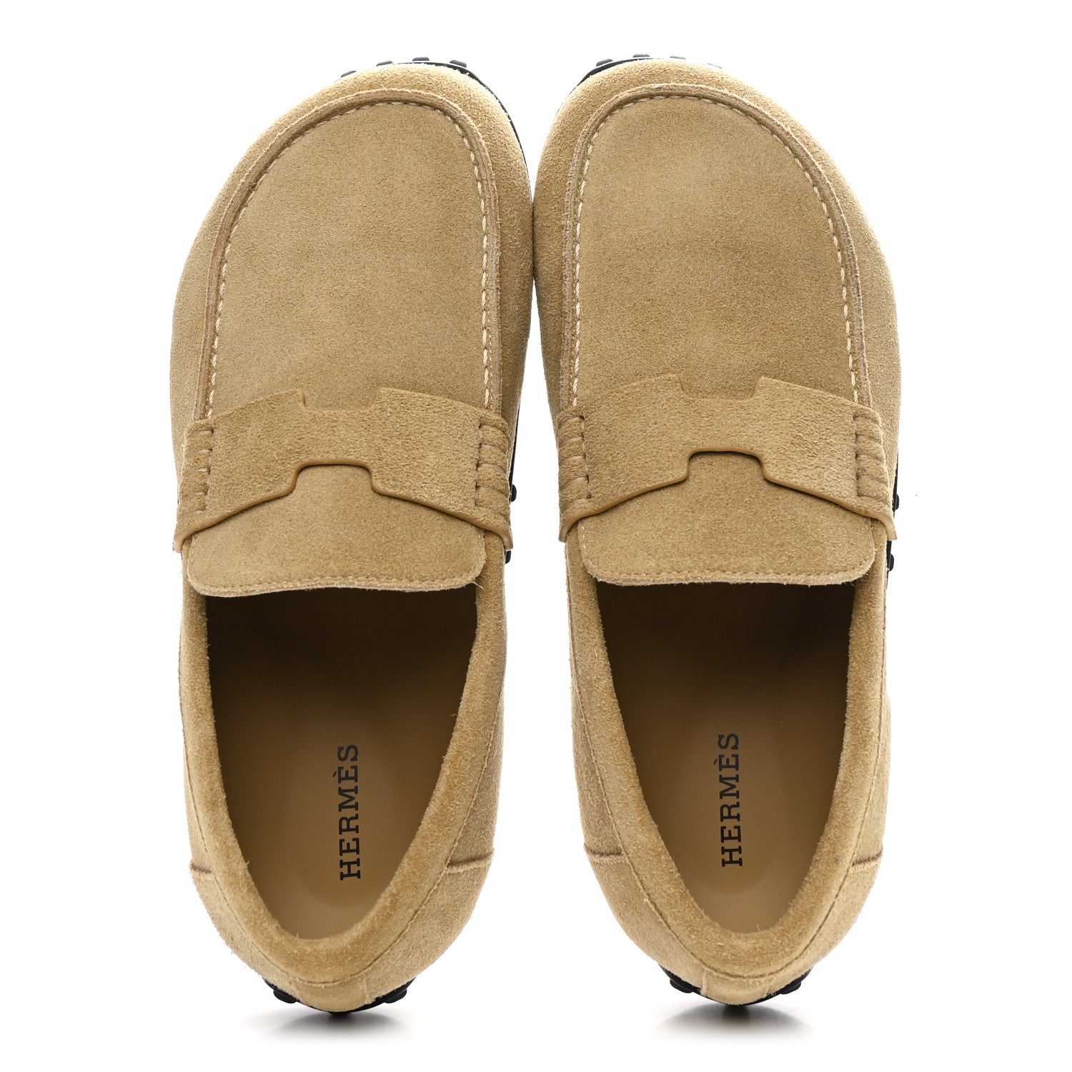 Hermes Suede Calfskin Womens Lazy Loafers 37.5 Beige Sable 2 of 11