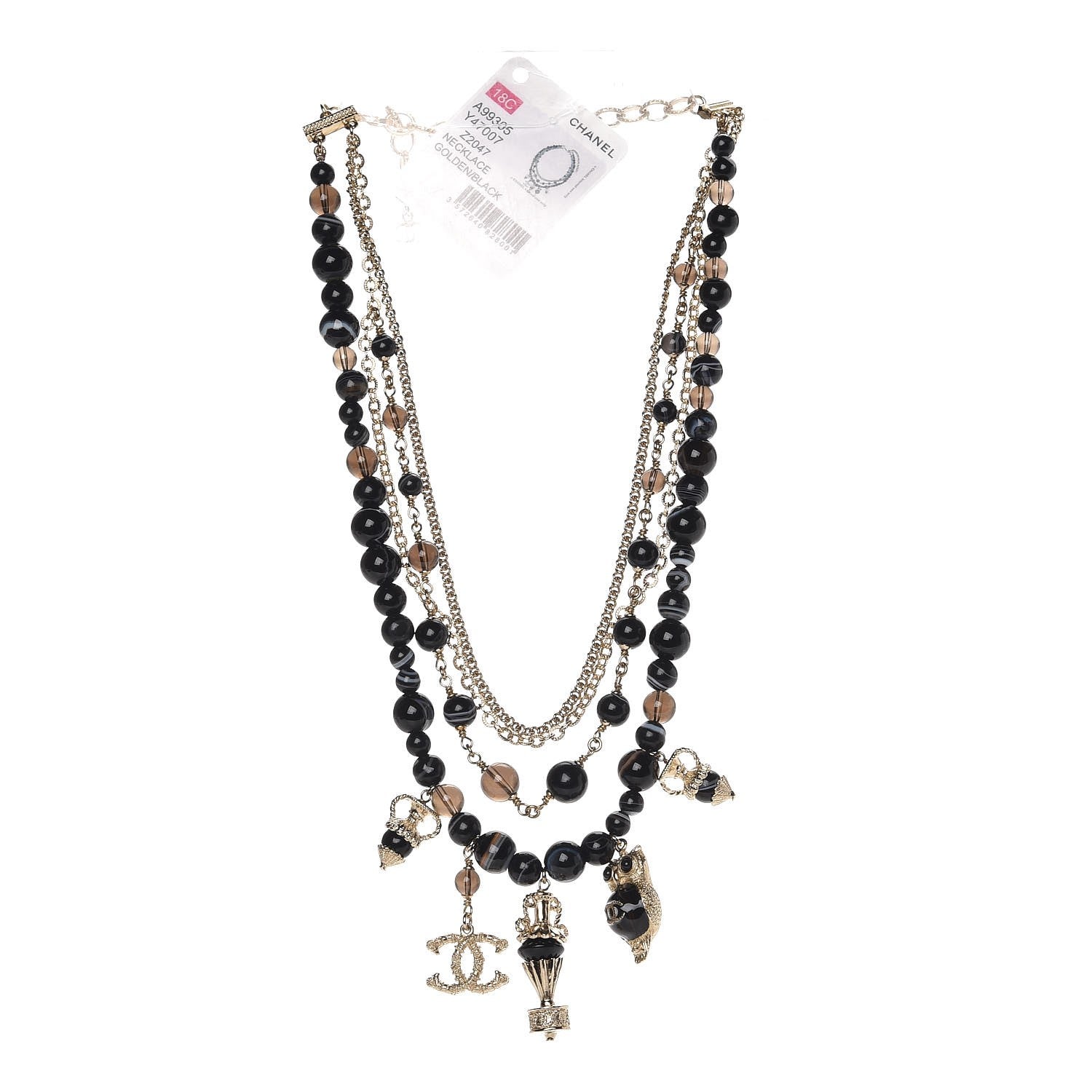 Chanel Multi Strand CC Short Necklace Black Gold 3 of 6
