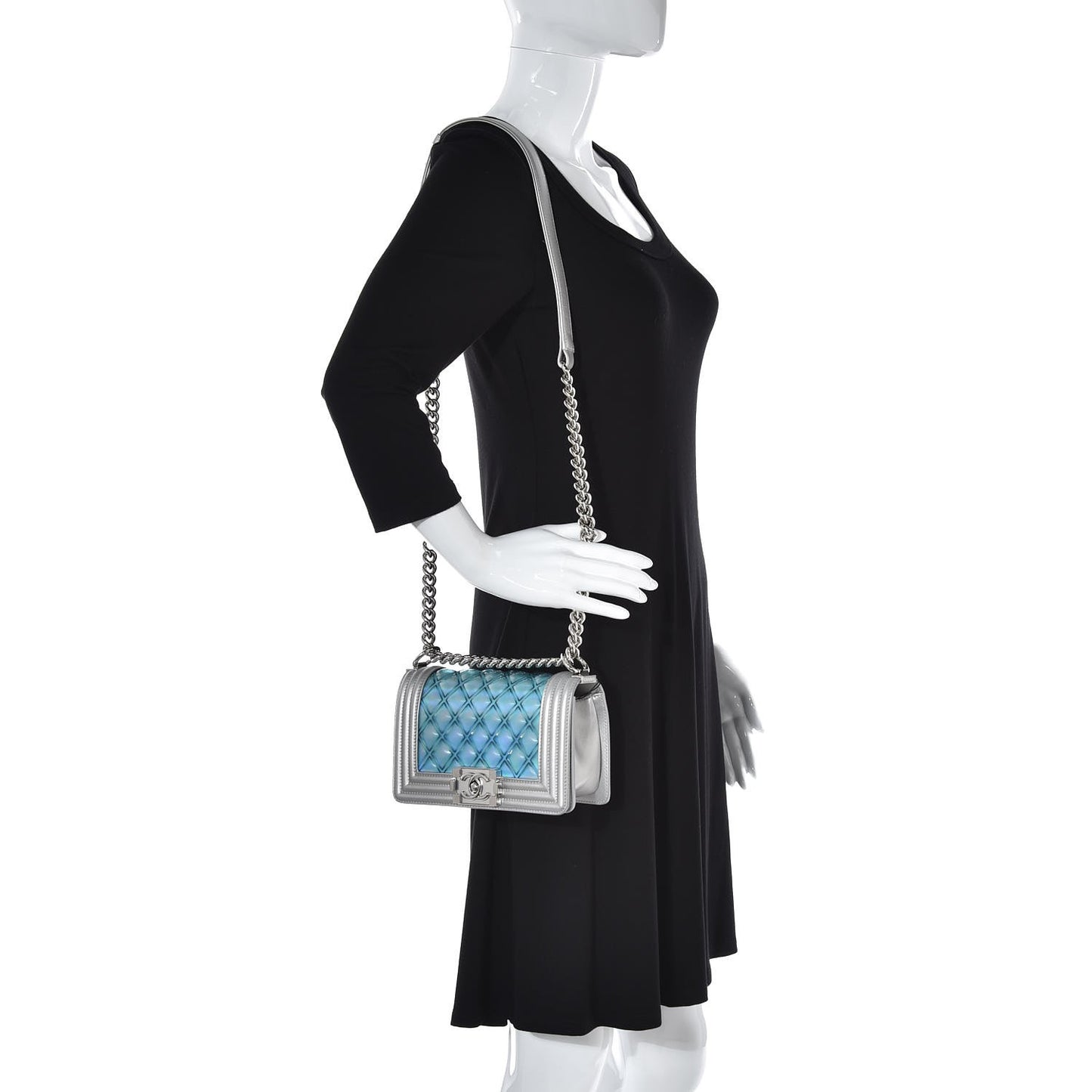 Metallic Lambskin PVC Quilted Small Boy Flap Blue