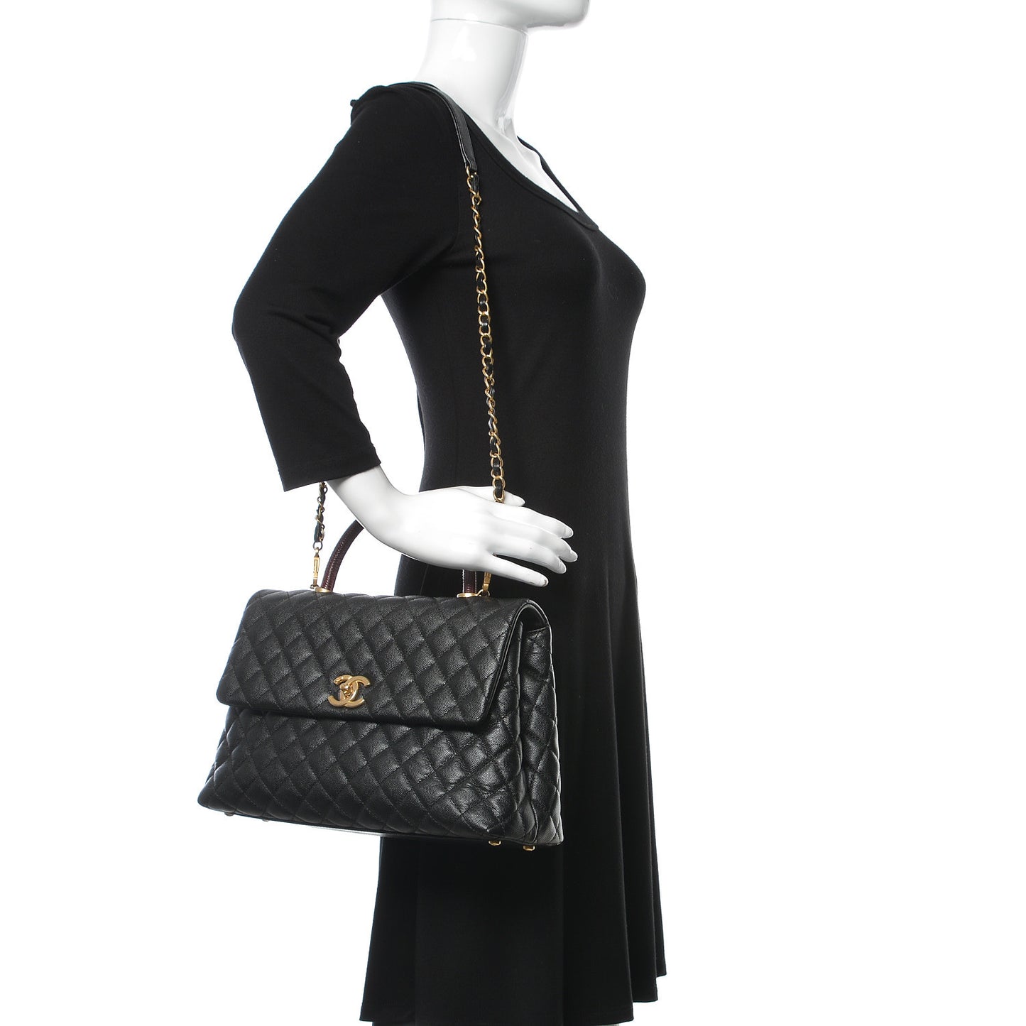 Caviar Lizard Quilted Medium Coco Handle Flap Black