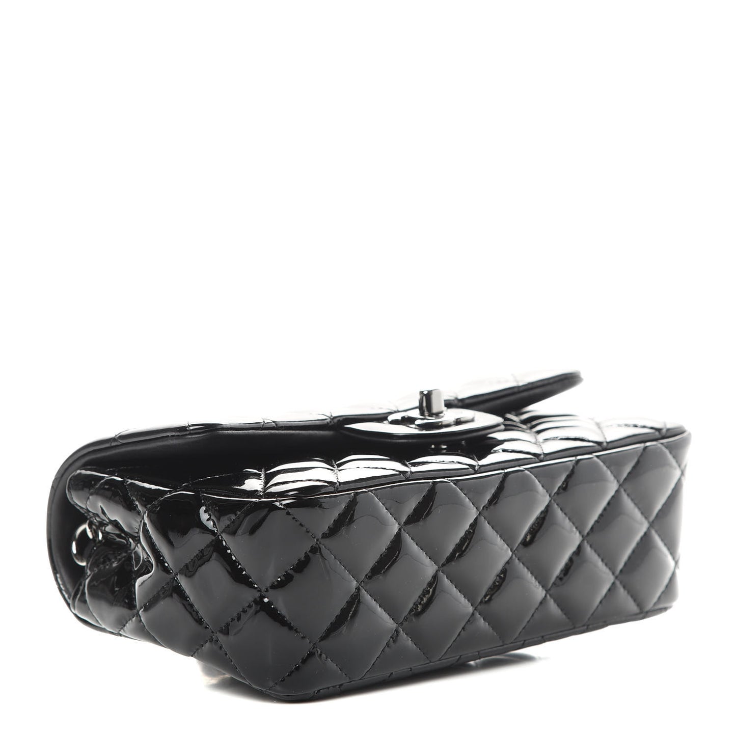 Patent Calfskin Quilted Mini Rectangular Flap Black