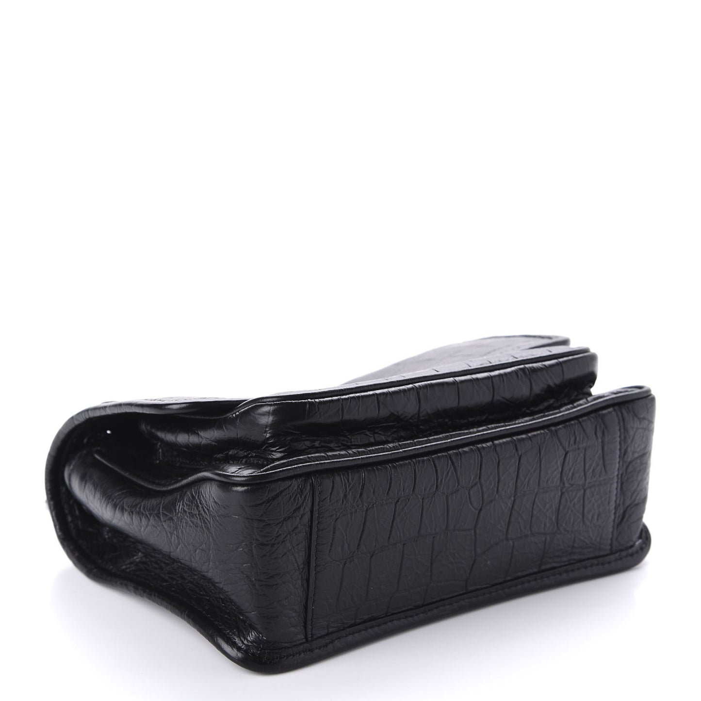 Calfskin Crocodile Embossed Matelasse Monogram Baby Niki Chain Satchel Black