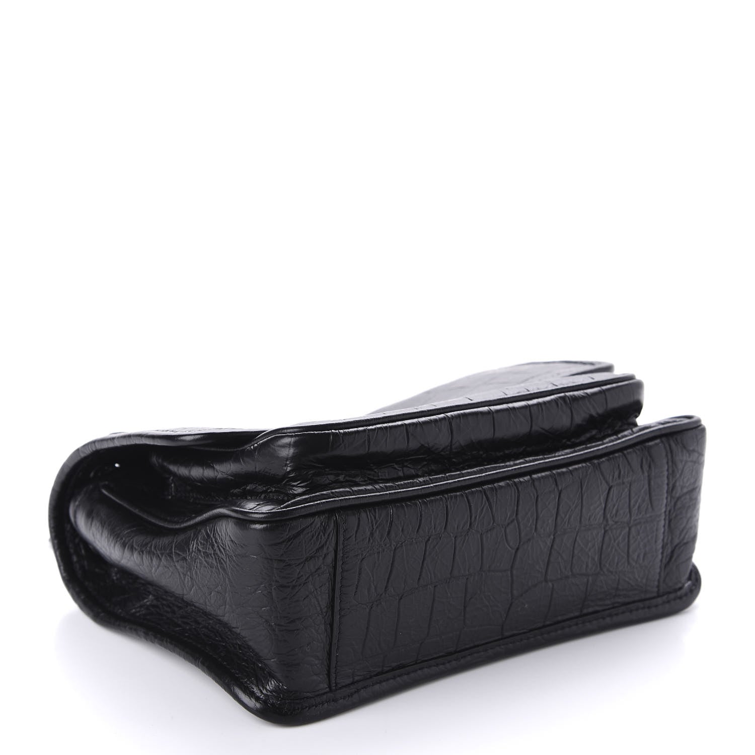 Saint Laurent Calfskin Crocodile Embossed Matelasse Monogram Baby Niki Chain Satchel Black 4 of 11