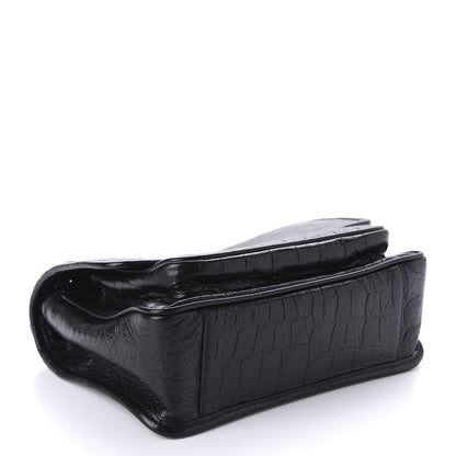 Saint Laurent Calfskin Crocodile Embossed Matelasse Monogram Baby Niki Chain Satchel Black 4 of 11