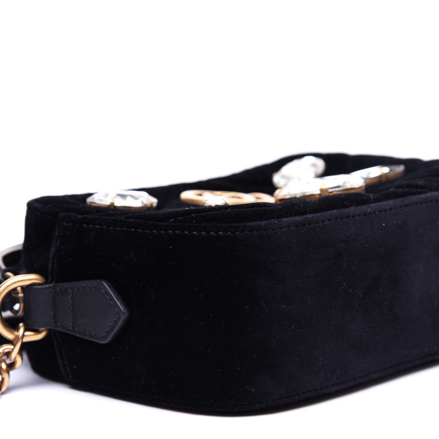 Gucci Velvet Matelasse Marquise Crystals Mini GG Marmont Chain Shoulder Bag Black 6 of 10