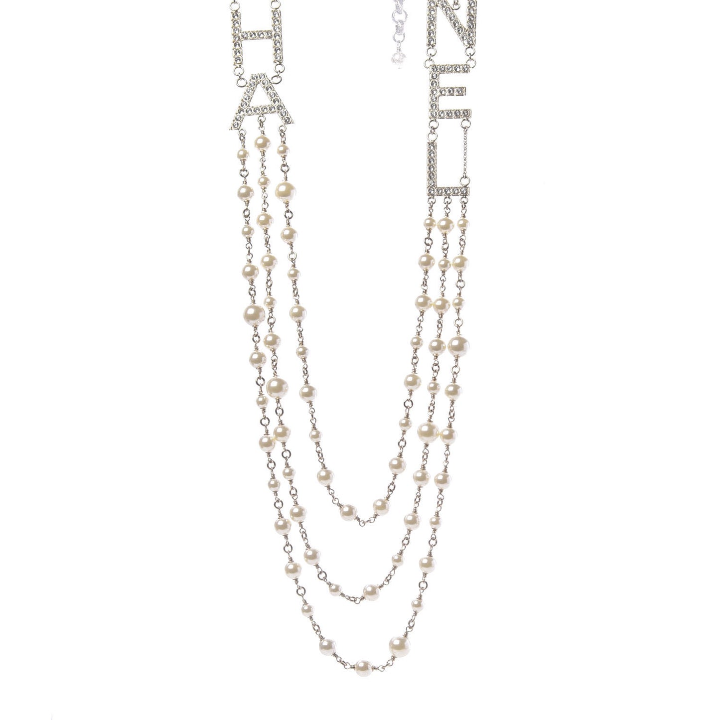 Pearl Crystal Cha-Nel Logo Necklace Gold