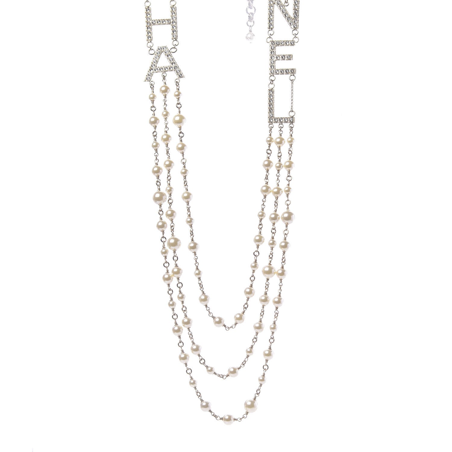 Chanel Pearl Crystal Cha-Nel Logo Necklace Gold 1 of 6