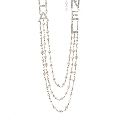 Chanel Pearl Crystal Cha-Nel Logo Necklace Gold 1 of 6