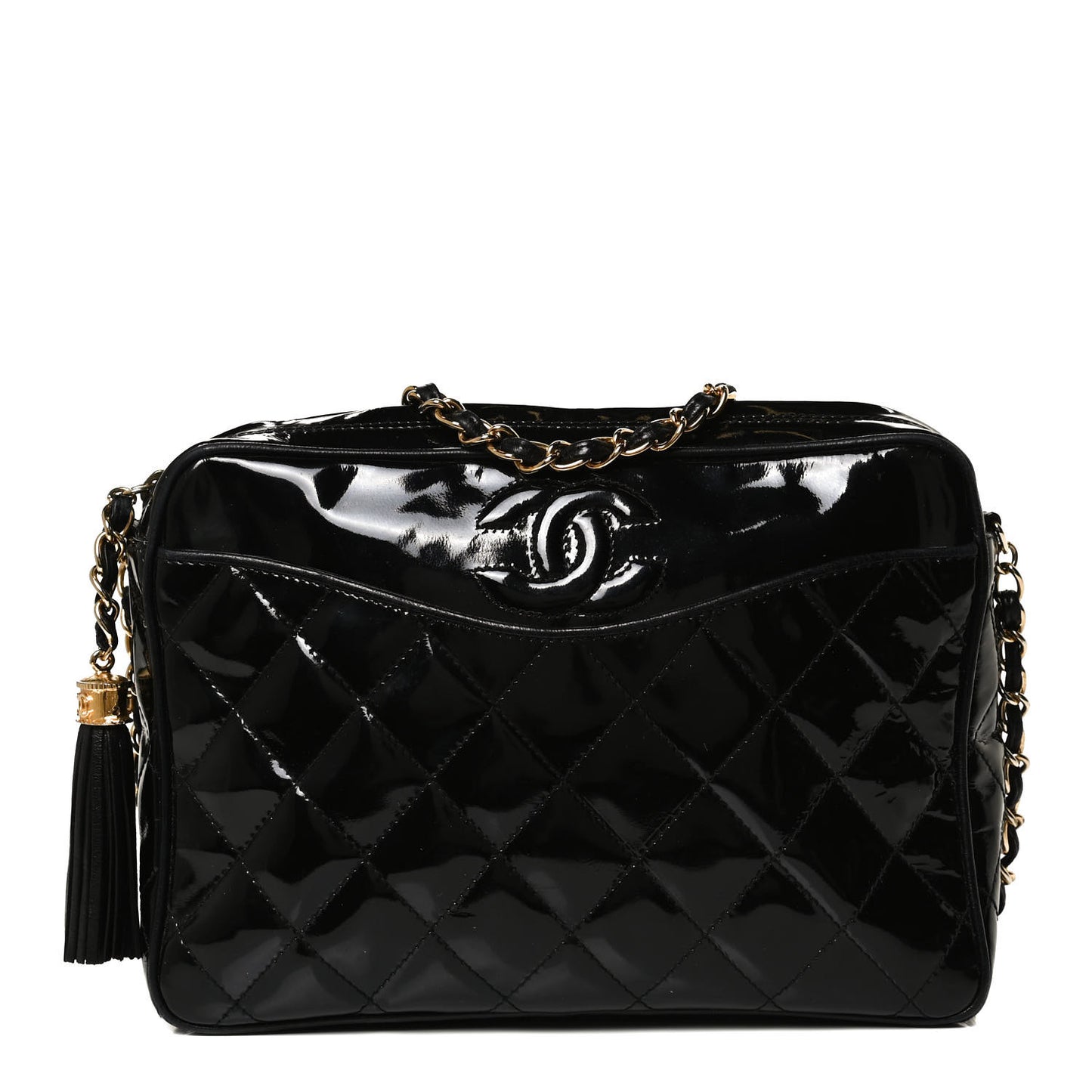 Patent Quilted Tassel Camera Case Black