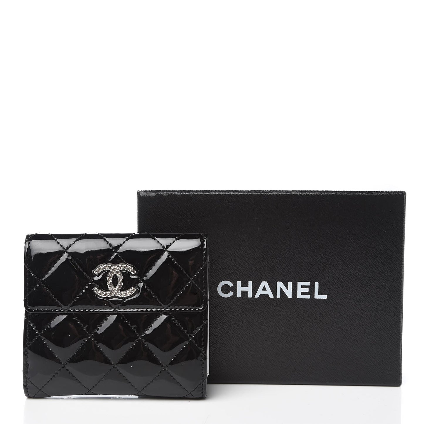 Patent Quilted Brilliant Compact Wallet Black