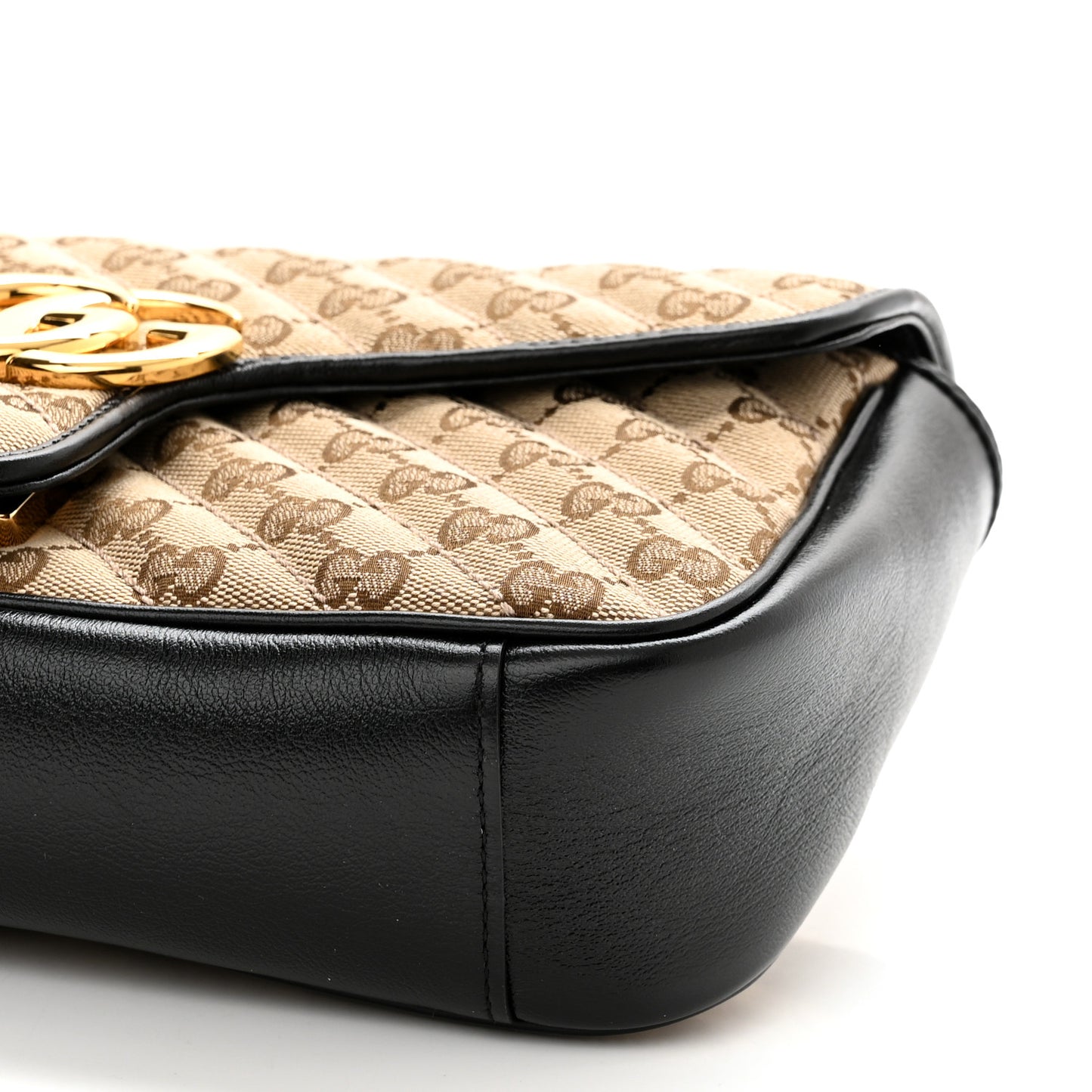 Monogram Matelasse Diagonal Small GG Marmont Shoulder Bag Beige Black