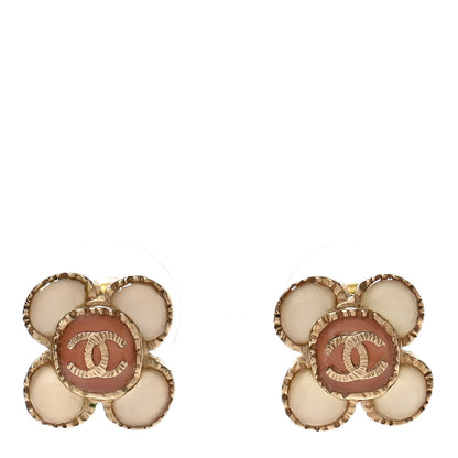 Chanel Enamel Flower CC Earrings Beige Pink 1 of 5