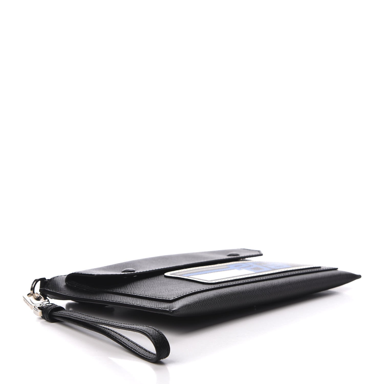 Prada Saffiano Racing Logo Patch Clutch Black Azzurro 4 of 7