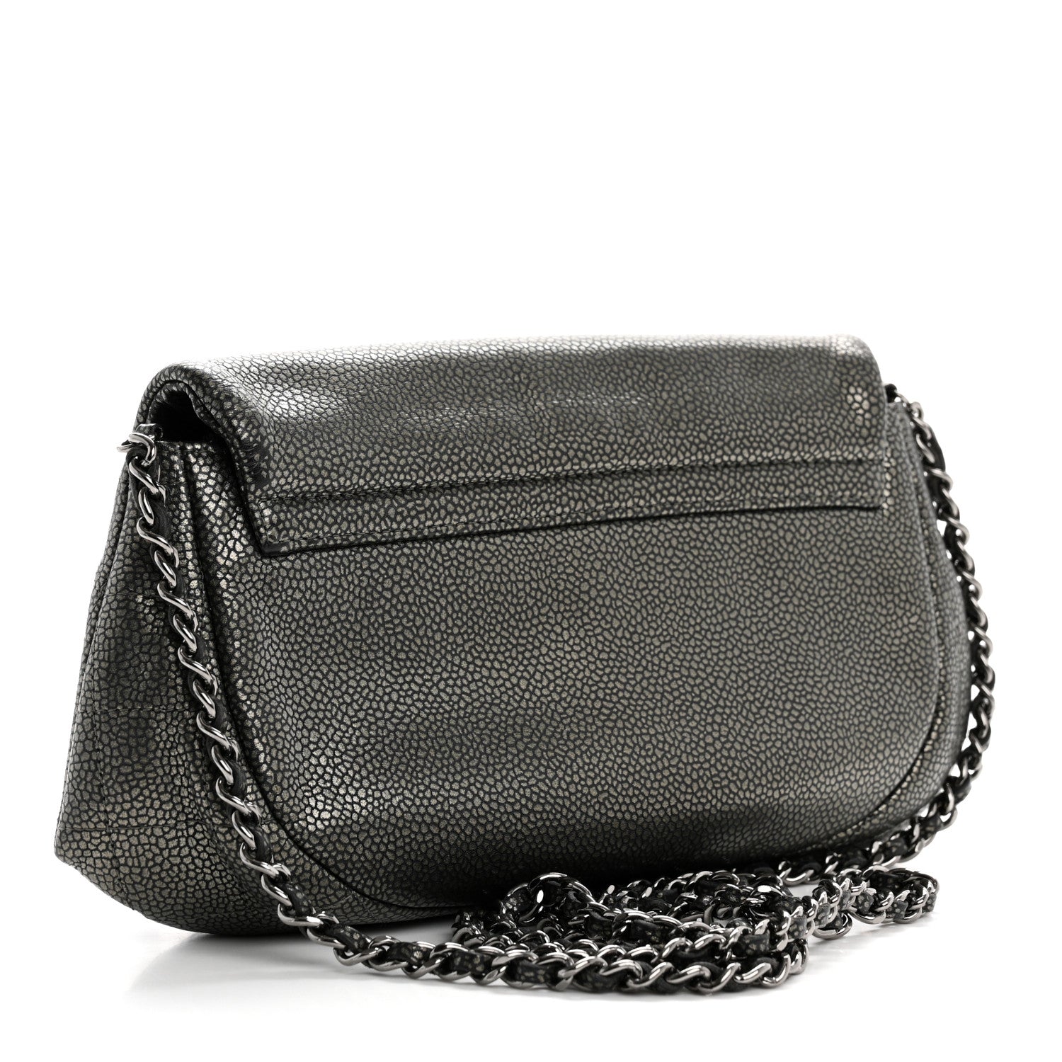 Chanel Metallic Caviar Half Moon Wallet On Chain WOC Dark Silver 3 of 11