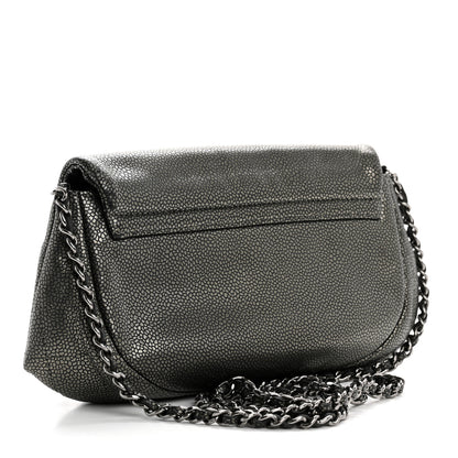 Chanel Metallic Caviar Half Moon Wallet On Chain WOC Dark Silver 3 of 11