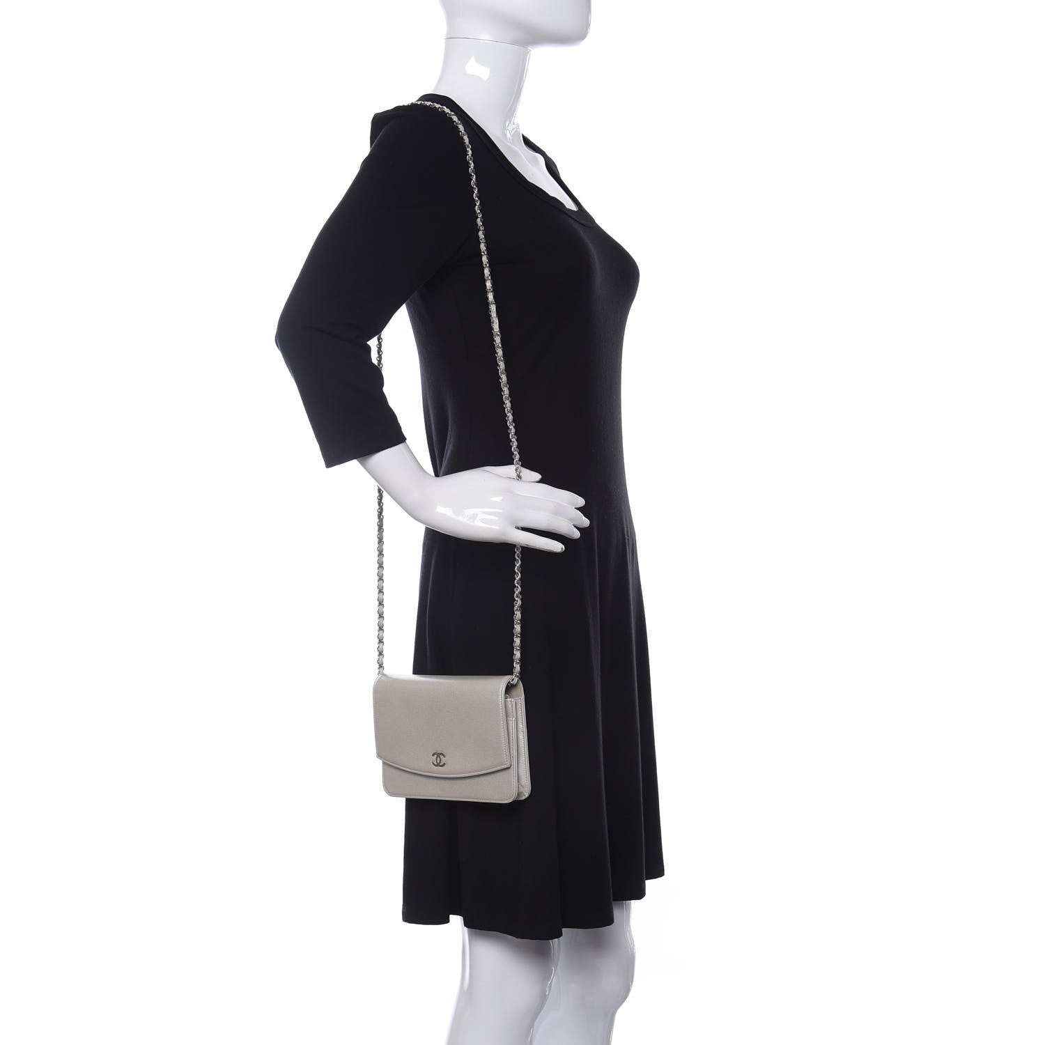 Chanel Caviar Sevruga Wallet on Chain WOC Silver 2 of 15
