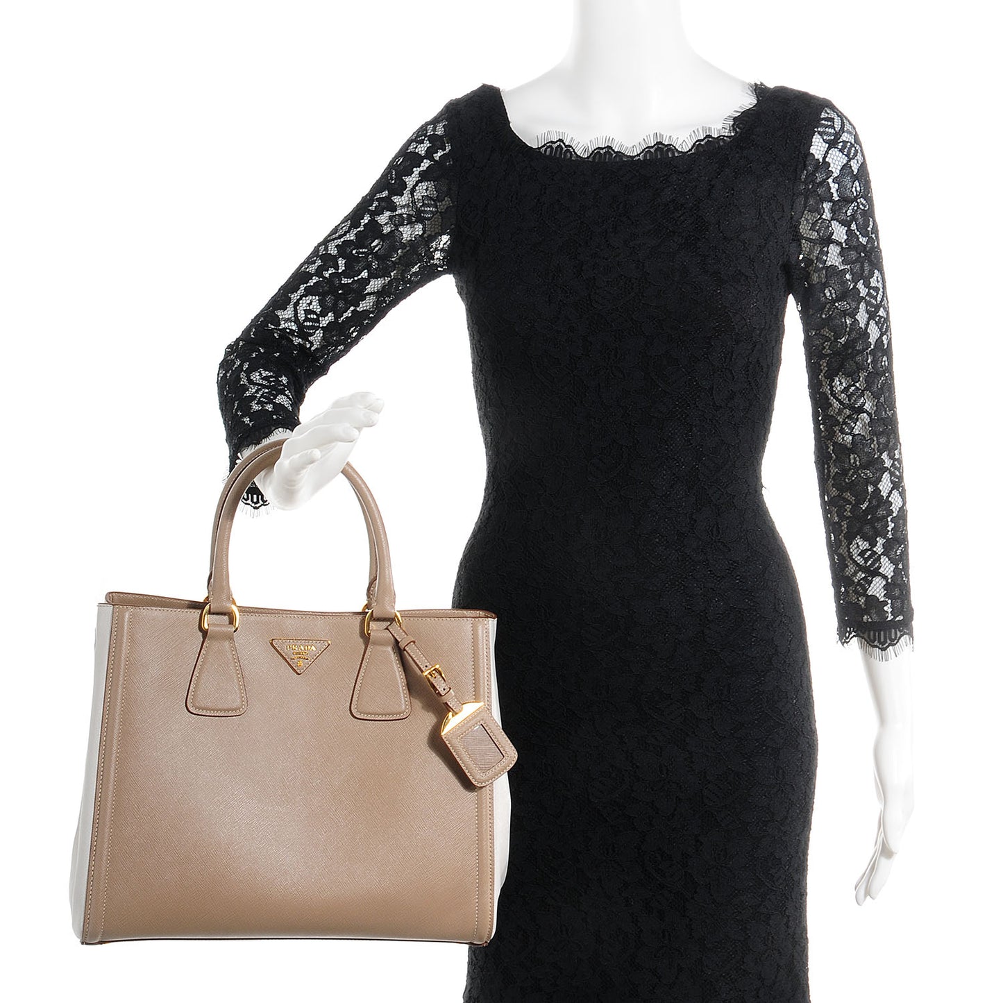 Saffiano Lux Bi-Color Tote Visone Talco