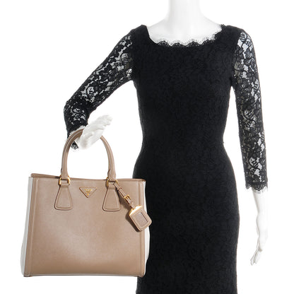 Prada Saffiano Lux Bi-Color Tote Visone Talco 2 of 11