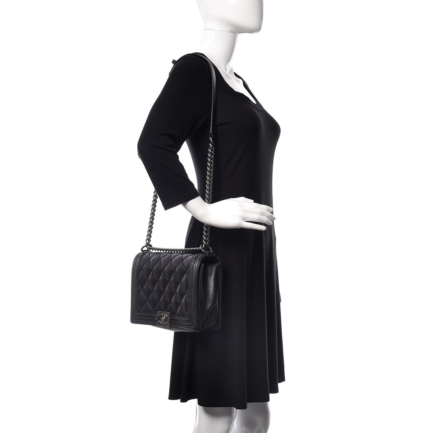 Chanel Calfskin Quilted Double Stitch New Medium Boy Flap Black 2 of 11