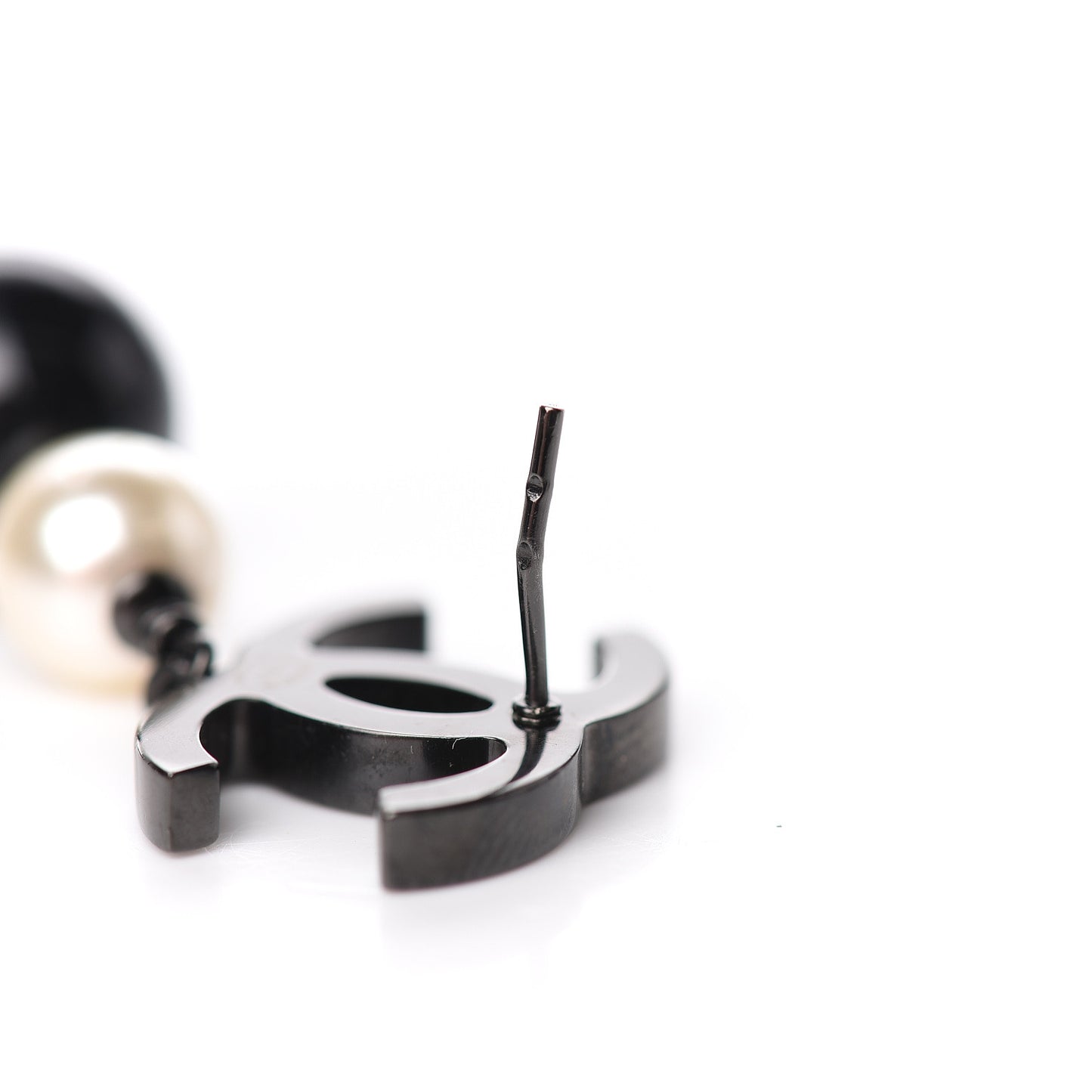 Ruthenium Pearl Bead CC Drop Earrings Black