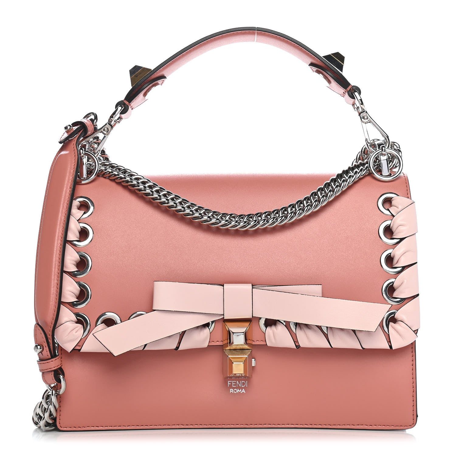 Fendi Vitello Liberty Shiny Nappa Lace Up Bow Kan I Shoulder Bag Macaron Confetto 1 of 9