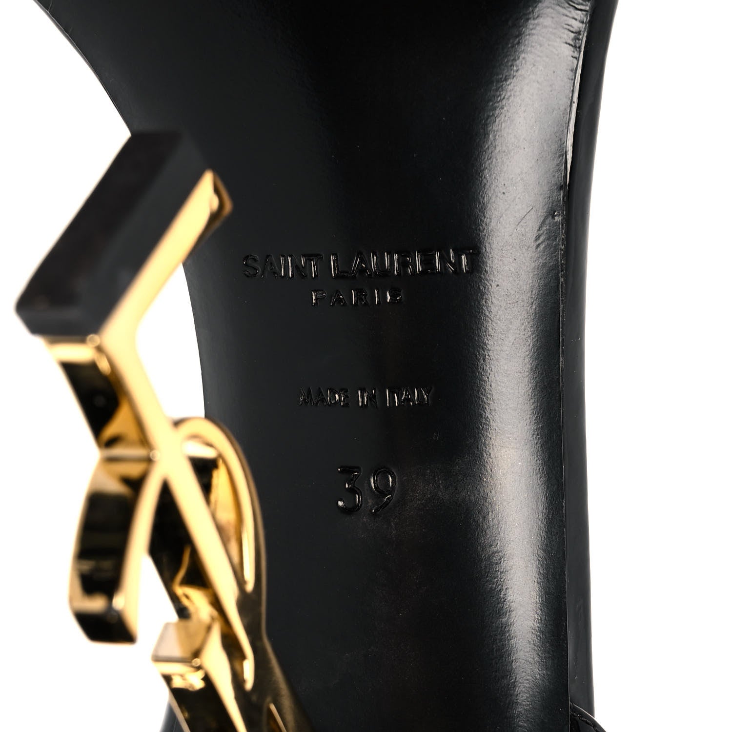 Saint Laurent Patent Calfskin Opyum 110 Sandals 39 Black Gold 6 of 7