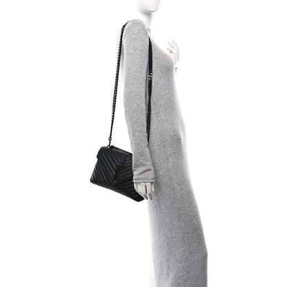 Saint Laurent Sheepskin Matelasse Chevron Monogram Monochrome Medium College Bag Black 2 of 11
