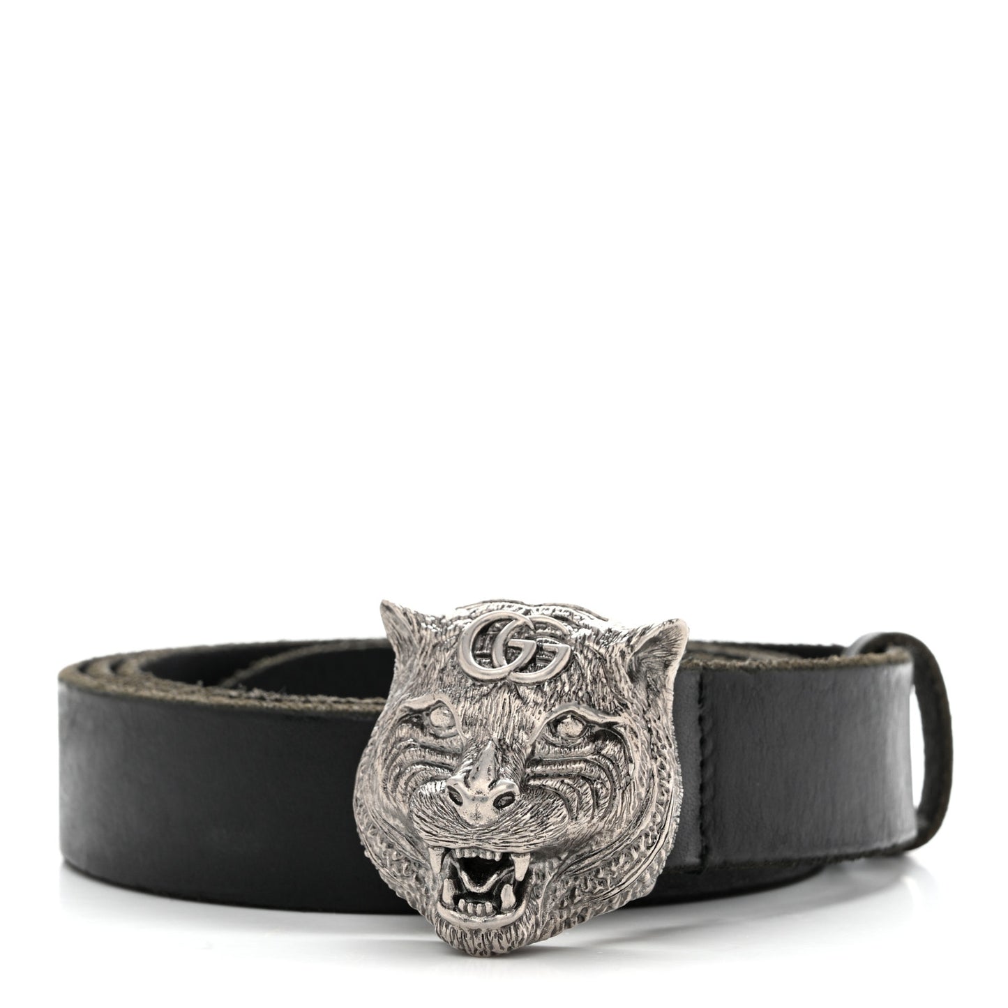 Calfskin Brass Feline Buckle Belt 110 44 Black