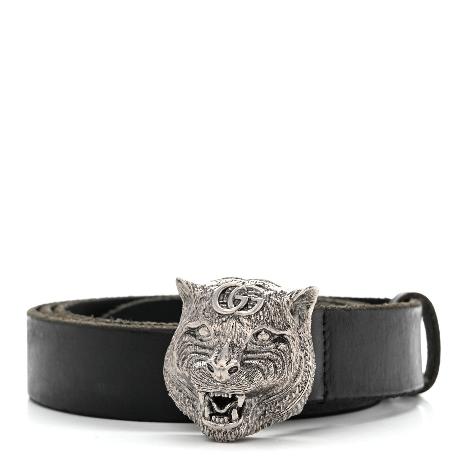 Gucci Calfskin Brass Feline Buckle Belt 110 44 Black 1 of 6
