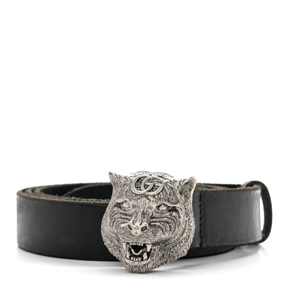 Gucci Calfskin Brass Feline Buckle Belt 110 44 Black 1 of 6
