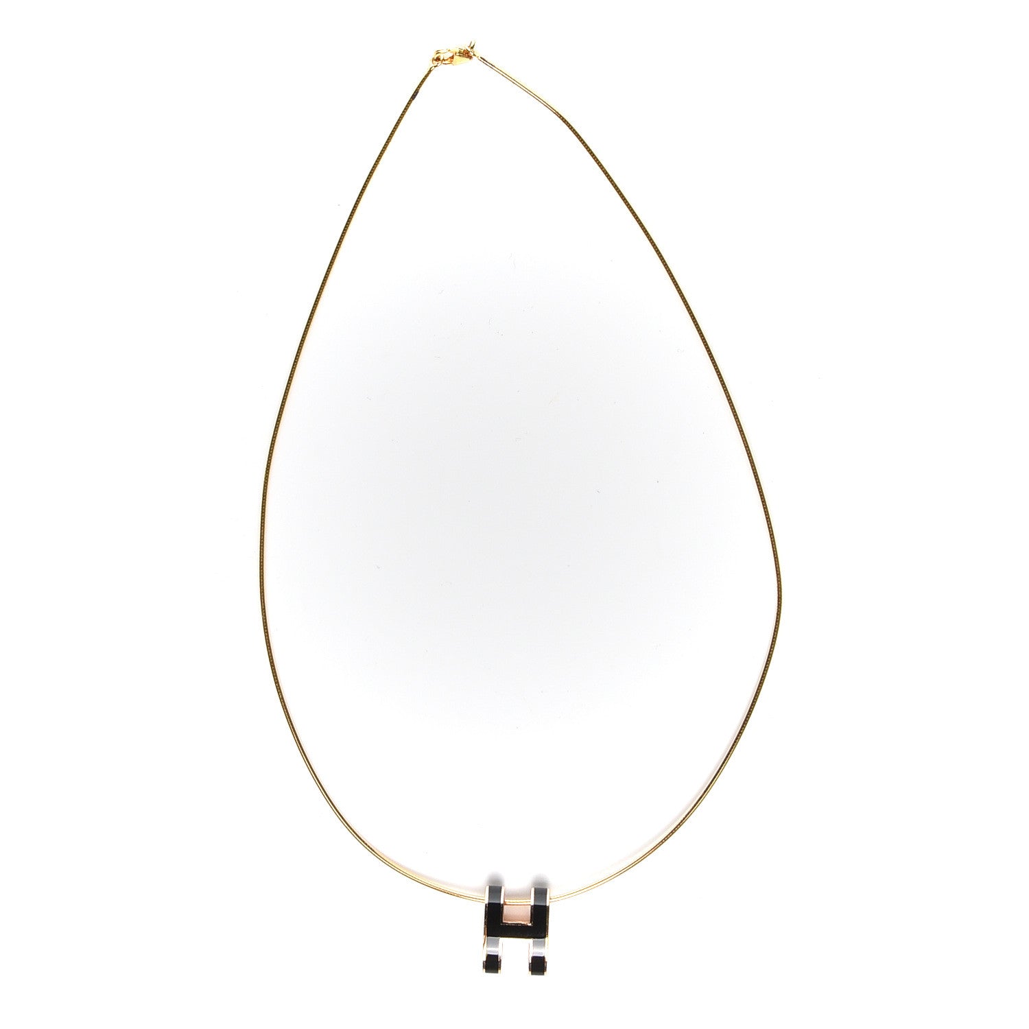 Hermes Lacquered Gold Pop H Pendant Necklace Black 2 of 5