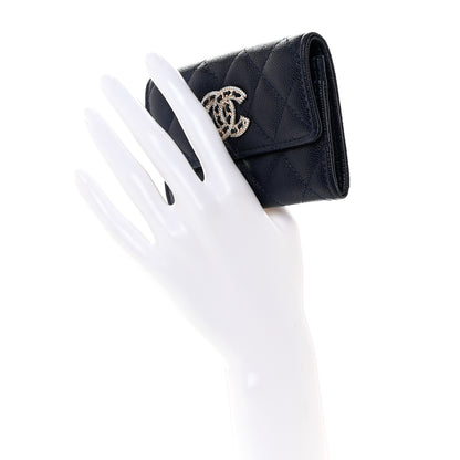 Chanel Caviar Quilted Crystal CC Flap Card Holder Navy Blue 2 of 8