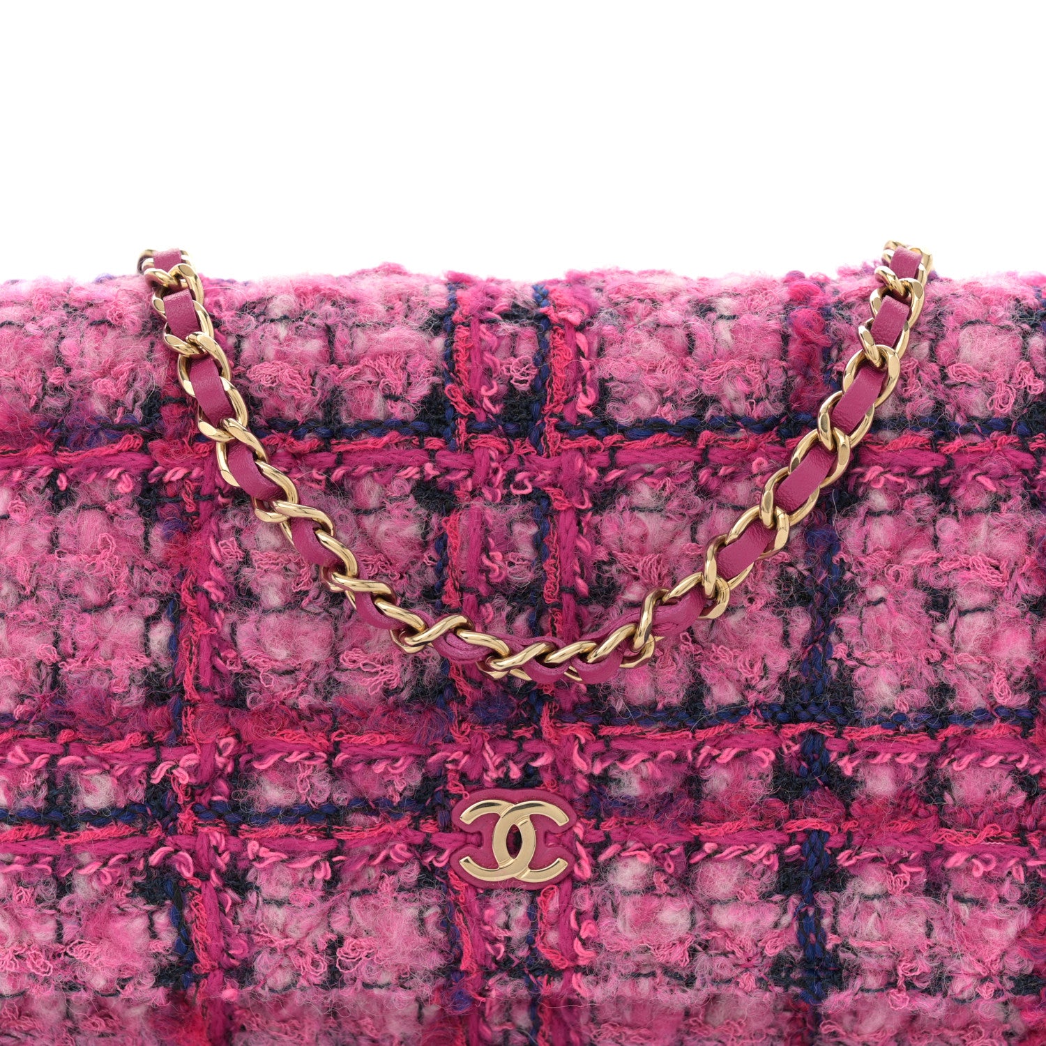 Chanel Tweed Quilted Wallet On Chain WOC Fuchsia Purple 7 of 10