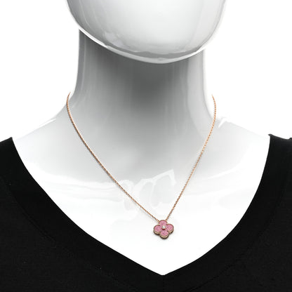 Van Cleef & Arpels 18K Rose Gold Diamond Rhodonite Vintage Alhambra Pendant Necklace 2 of 5